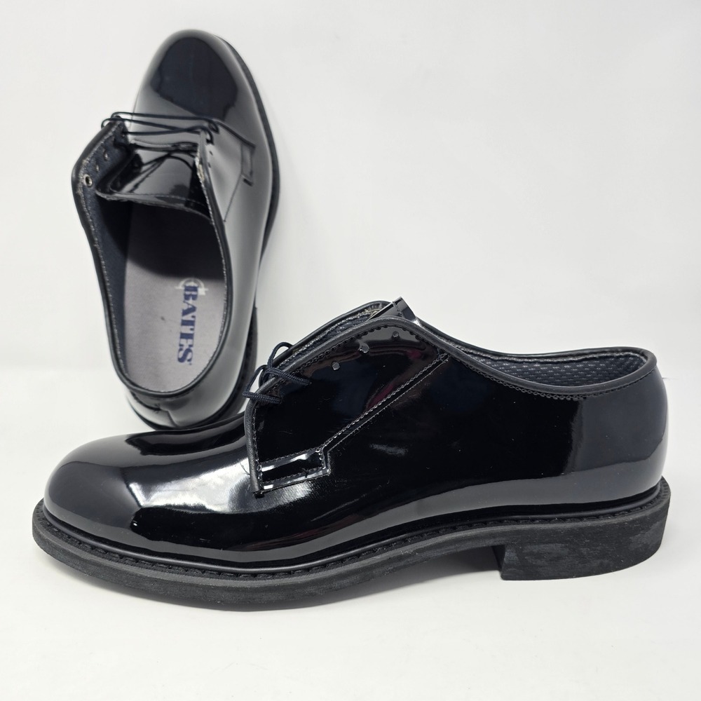 Bates Mens High Gloss Oxford Dress Shoes Black Patent Vibram Sole 10 D 00941C - Picture 2 of 16
